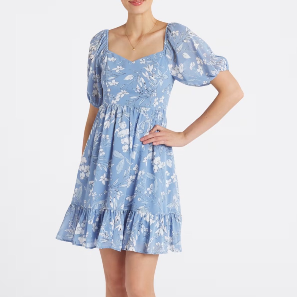 Puffy Sleeve Blue Dress 🌼 🩵